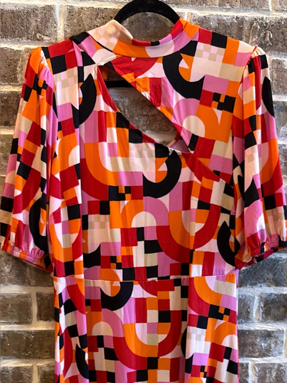 ELOQUII Retro Geometric Print Tie Neck Midi Dress🌺🌸🌺 18